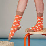 Ladies Bright Peach Rabbit Organic Cotton Ankle Socks