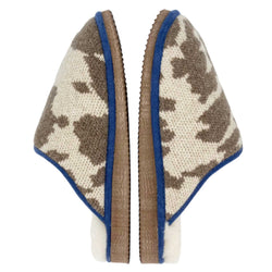 cosy cow print slippers lined with real sheepskin