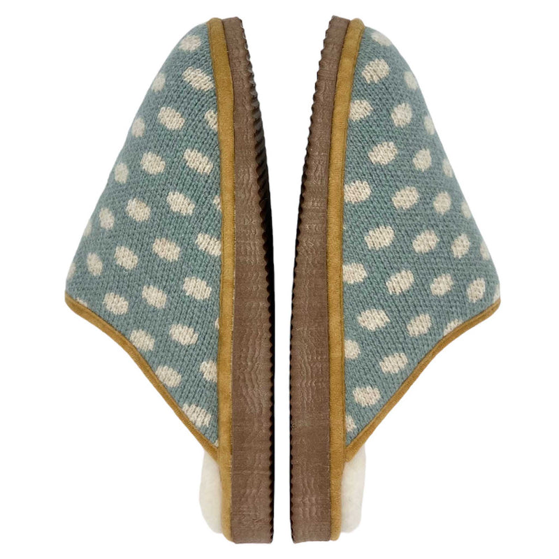 Jade & Oatmeal Spot Lambswool & Sheepskin Slippers