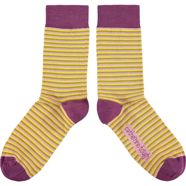 Ladies Lilac & Green Stripe Organic Cotton Ankle Socks