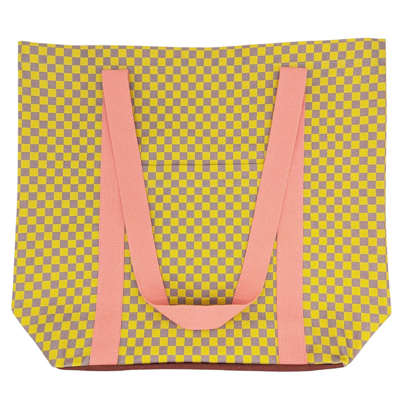 cotton tote bag - yellow check pattern