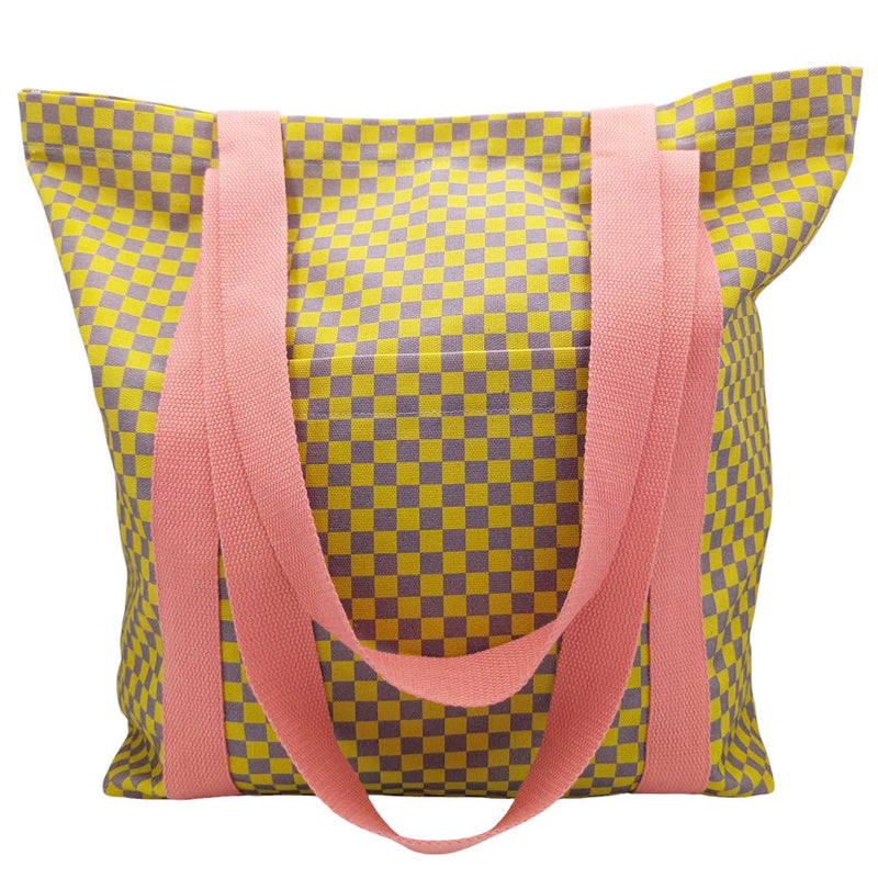 cotton tote bag - yellow check pattern
