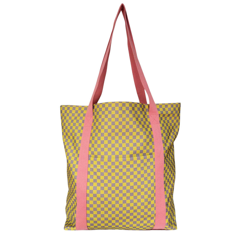 cotton tote bag - yellow check pattern