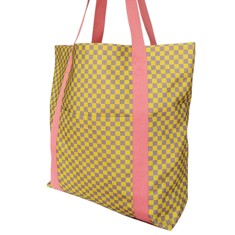 cotton tote bag - yellow check pattern