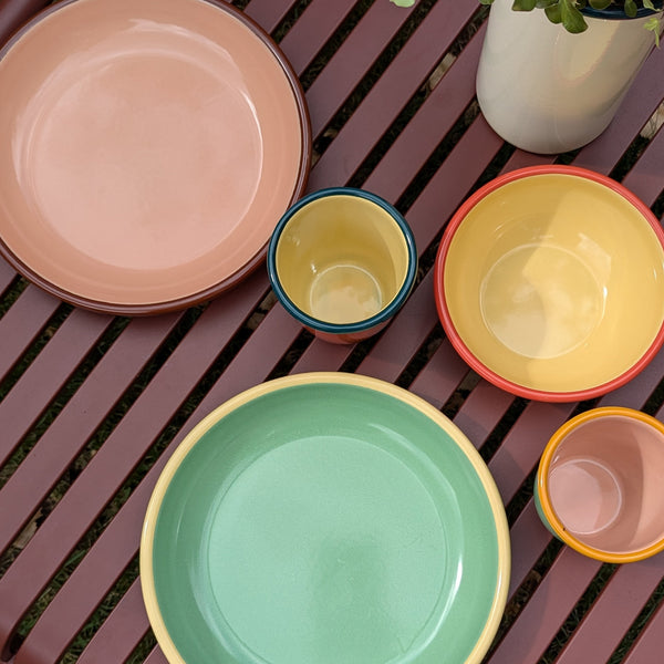 Enamel Vase - Cream & Mustard