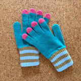 Kids' Lambswool Gloves - Green & Pink Tips
