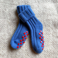 Kids Non-Slip Cashmere Blend Socks - Blue & Red