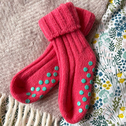 Kids Non-Slip Cashmere Blend Socks - Pink & Jade
