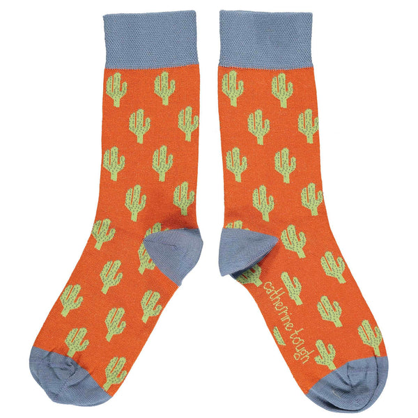 Ladies Orange & Smoky Cactus Organic Cotton Ankle Socks