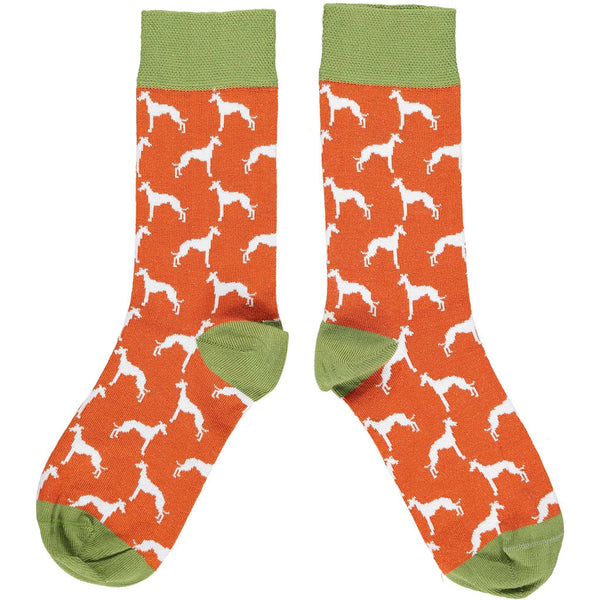 Ladies Orange & Moss Green Whippet Organic Cotton Socks