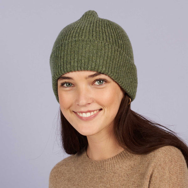 Moss Green Ribbed Lambswool Beanie