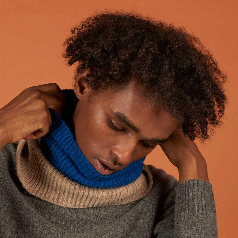 Marine Blue & Soft Brown Lambswool Snood