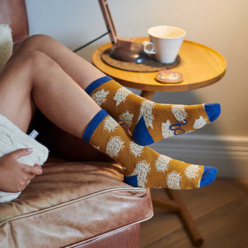 Ladies Mustard Hedgehog Lambswool Ankle Socks