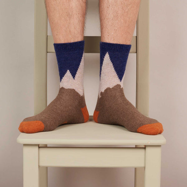 Men's Navy Blue Mountains Lambswool Ankle Socks