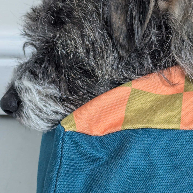 Dog Bed - Peach & Green Check Printed Cotton