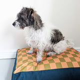 Dog Bed - Peach & Green Check Printed Cotton