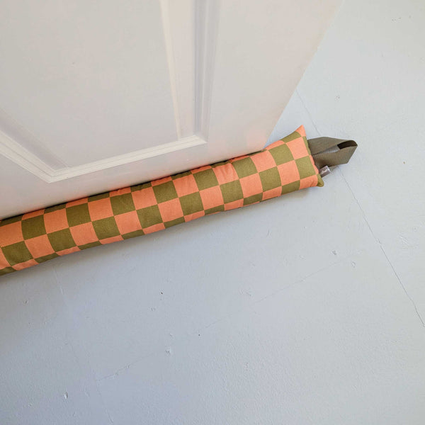 Peach Check Draught Excluder With Lavender & Biofoam