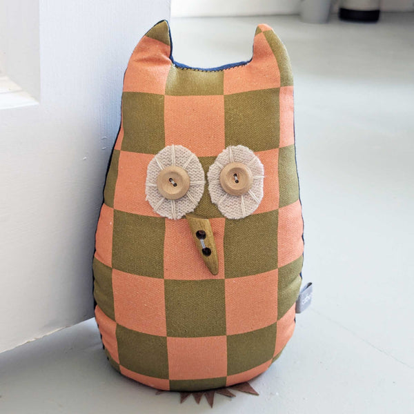 Peach Check Owl Doorstop With Lavender