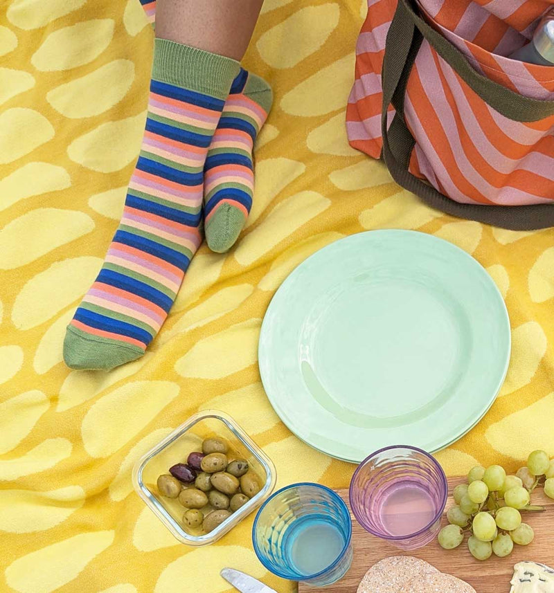 Women's Soft Green Multi Stripe Organic Cotton Ankle Socks
