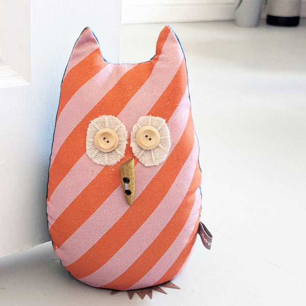 Yellow Check Owl Doorstop With Lavender