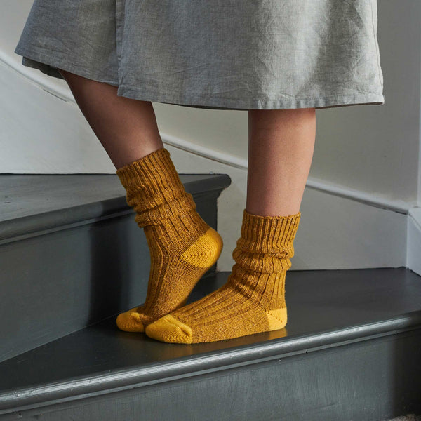 Mustard & Bright Yellow  Recycled Silk Blend Chunky Socks