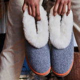 Grey Check Lambswool & Sheepskin Boot Slippers