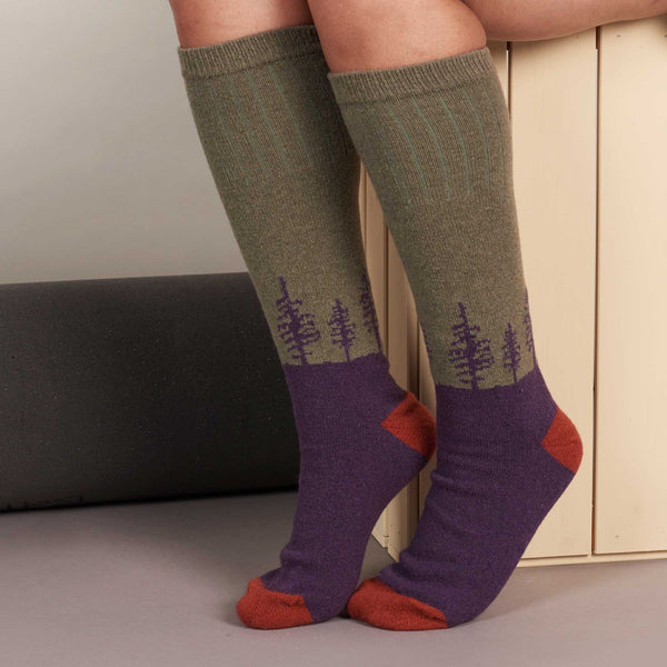 Ladies Purple Forest Lambswool Knee Socks
