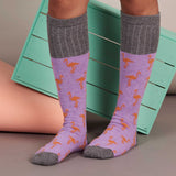 Ladies Lilac Flamingo Lambswool Knee Socks