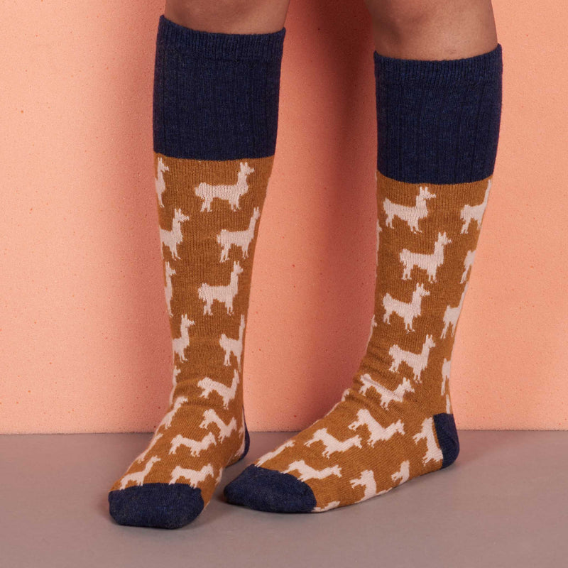 Ladies Mustard Llama Lambswool Knee Socks