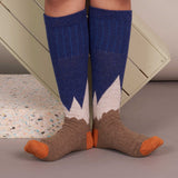 Ladies Navy & Orange Mountain Lambswool Knee Socks