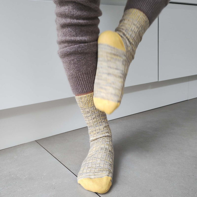 Unisex Organic Cotton Ribbed Ankle Socks - Yellow Marl