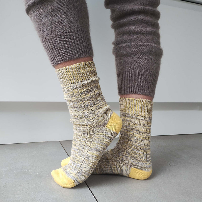 Unisex Organic Cotton Ribbed Ankle Socks - Yellow Marl