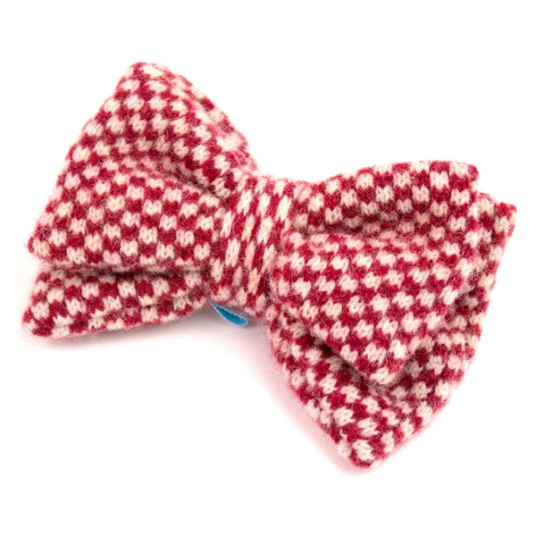 Red Check Knitted Bow Brooch