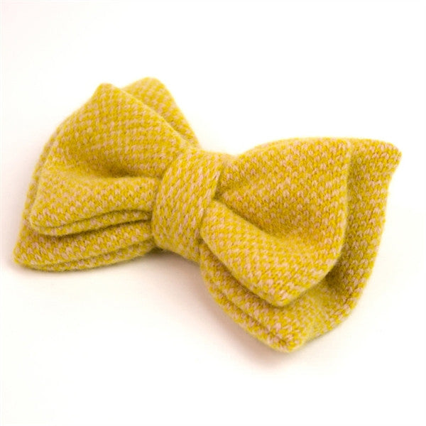 Yellow Check Wool Bow Brooch