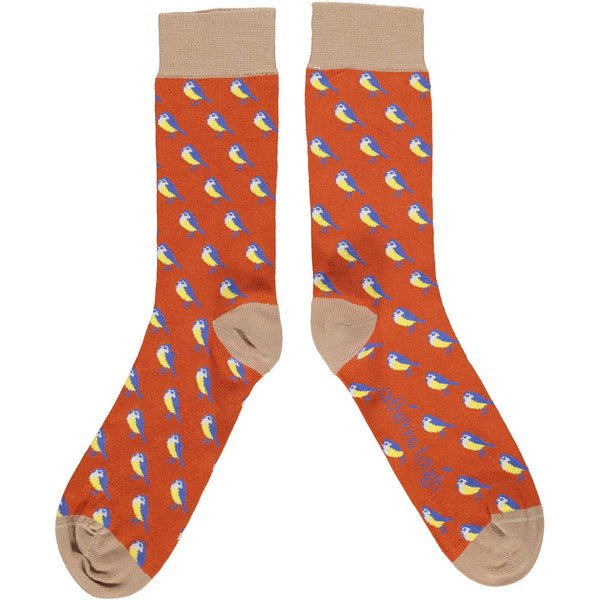 Men's Orange & Copper Blue Tit Organic Cotton Ankle Socks