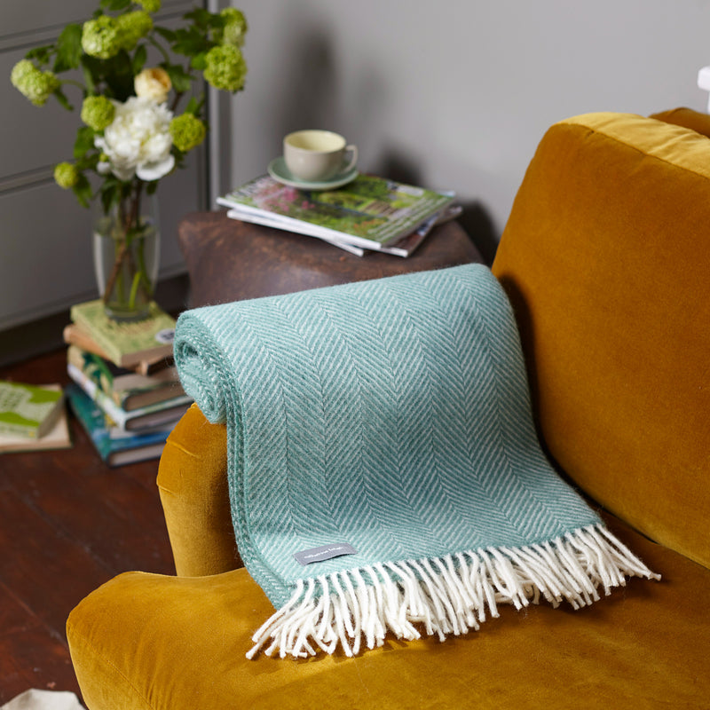 Sea Green Herringbone Wool Throw