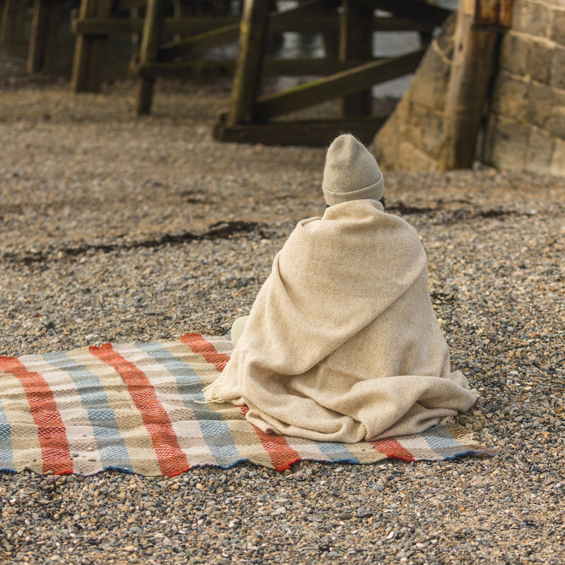 Soft Brown Fishbone Wool Throw