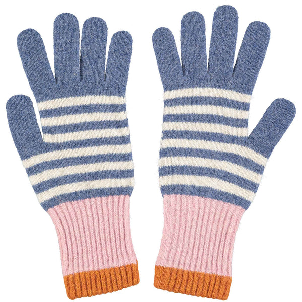 Women's Denim & Oatmeal Stripe Lambswool Gloves