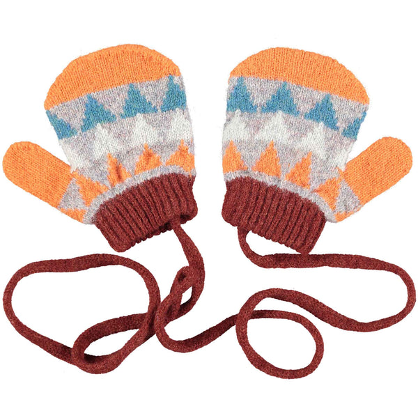 Kids' Concrete & Orange Triangle Lambswool Mittens on a String
