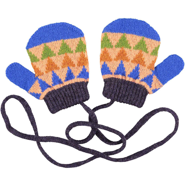 Kids' Marine Blue & Peach Triangle Lambswool Mittens on a String
