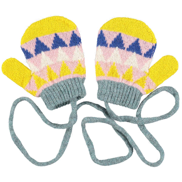 Kids' Pink & Yellow Triangle Lambswool Mittens on a String