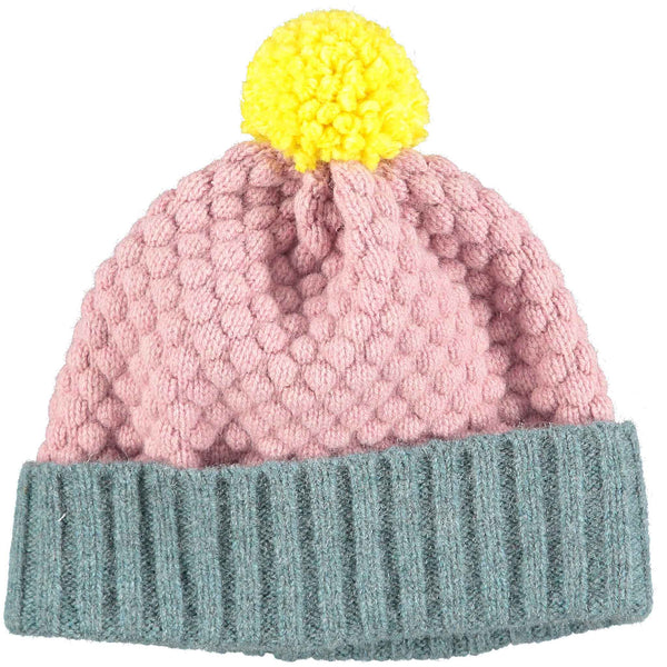 Kids' Sea Green & Pink Honeycomb Bobble Hat