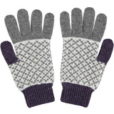 Men's Cross Pattern Grey & Purple Lambswool Gloves
