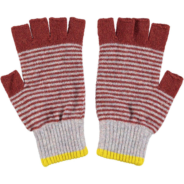 Men's Sienna & Concrete Stripy Lambswool Fingerless Gloves