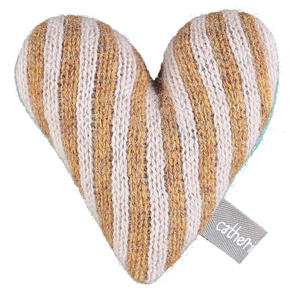 Mini Knitted Gold & Light Pink Stripey Heart With Lavender