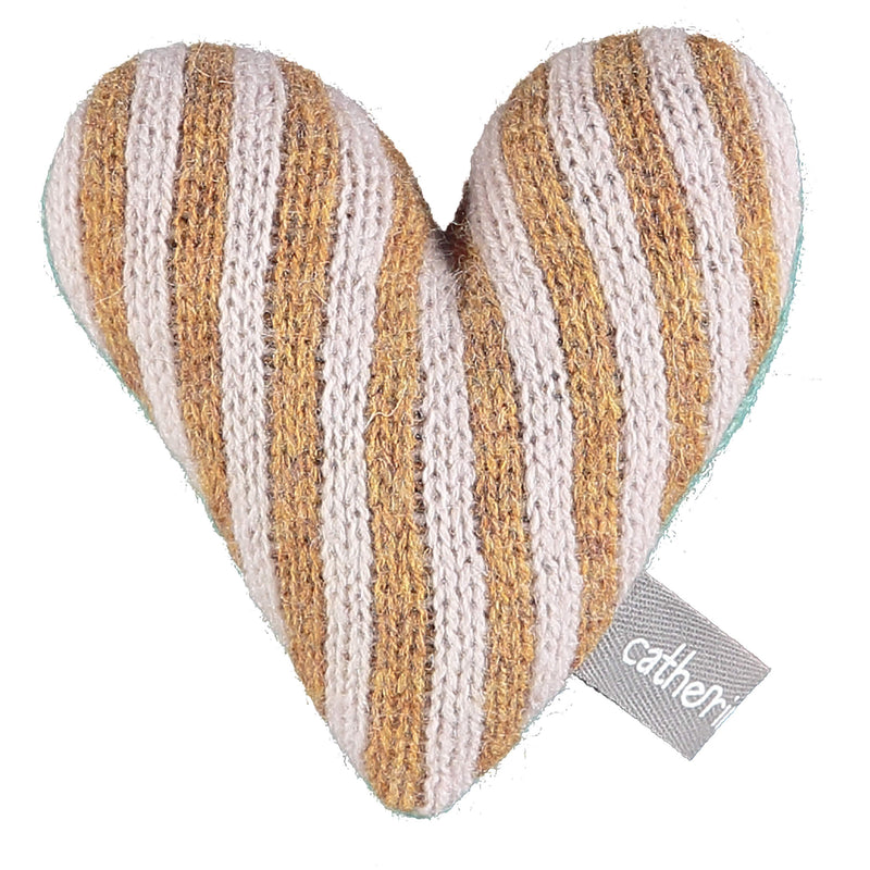 Mini Knitted Gold & Light Pink Stripey Heart With Lavender