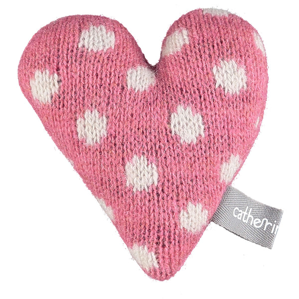 Mini Knitted Polka Dot Pink Heart With Lavender