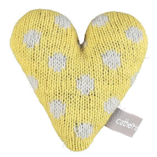 Mini Knitted Yellow Polka Dot Heart With Lavender