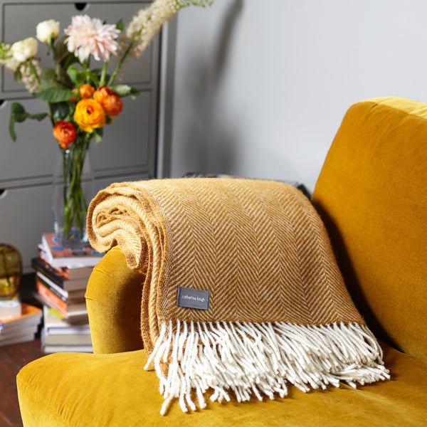 Mustard Herringbone Wool Throw