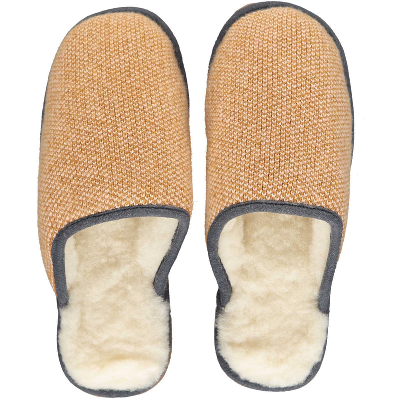 mustard check knitted lamsbwool slippers lined with sheepskin 
